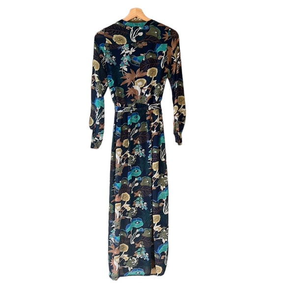 H&M CONSCIOUS Navy Blue & Green Boho Floral Button Down Chiffon Maxi Dress 2 - Picture 10 of 13